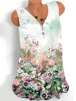 V Neck Printed Sleeveless T-shirt - thumbnail