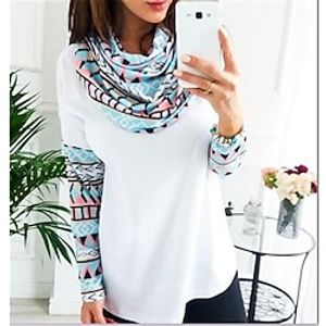 Women's Shirt Blouse Black White Geometric Print Long Sleeve Casual Ethnic Round Neck Regular Geometric S Lightinthebox