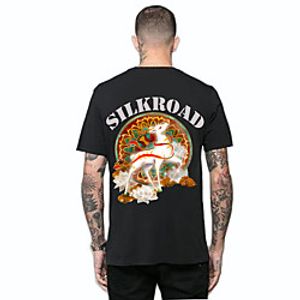 Men's Tee T shirt Hot Stamping Graphic Prints Deer Lotus Print Short Sleeve Casual Tops Ethnic Style Casual Fashion Designer Blue Gray White miniinthebox