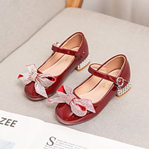 Girls' Heels Flower Girl Shoes Leather PU Portable Walking Wedding Dress Shoes Little Kids(4-7ys) Big Kids(7years ) Daily Party  Evening Walking Shoes Rhinestone Bowknot Sparkling Glitter Red Pink miniinthebox