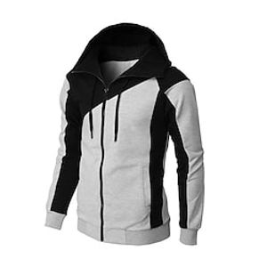 Men's Full Zip Hoodie Jacket Sweat Jacket Black White Wine Red Blue Hooded Graphic Color Block Zipper Casual Cool Casual Big and Tall Winter Spring   Fall Clothing Apparel Hoodies Sweatshirts  Long miniinthebox