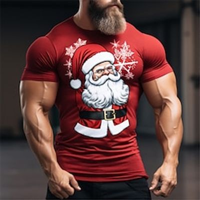 Santa Claus Merry Christmas Black White Red T shirt Tee Men's Graphic Cotton Blend Shirt Sports Classic Shirt Short Sleeve Comfortable Tee Sports Outdoor Holiday Summer Fashion Designer Clothing S M Lightinthebox