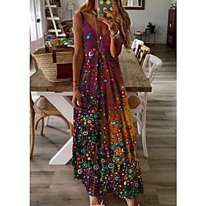 Women's A Line Dress Maxi long Dress Yellow Sleeveless Print Color Block Print Spring Summer V Neck Casual 2021 S M L XL XXL 3XL Lightinthebox