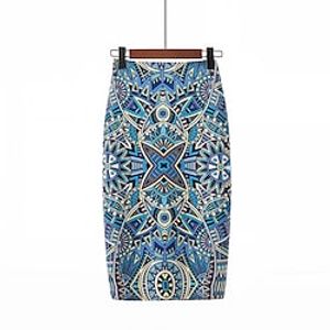 Women's Bodycon Knee-length Polyester Blue Khaki Orange White Skirts Summer Split Print Without Lining Streetwear Elegant Office  Career Daily S M L  Slim Lightinthebox
