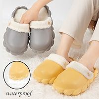 Women's Slippers House Slippers Waterproof Boots Platform Slippers Daily Fleece Lined Platform Round Toe Elegant Casual Comfort PU Loafer Solid Color Black Yellow Pink Lightinthebox - thumbnail