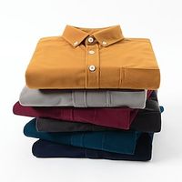 Men's Shirt Button Up Shirt Casual Shirt Corduroy Shirt Overshirt Black Yellow Red Long Sleeve Plain Lapel Fall  Winter Outdoor Daily Wear Clothing Apparel Front Pocket miniinthebox - thumbnail