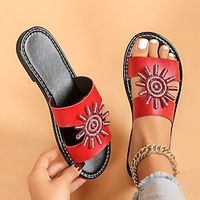 Women's Slippers Beach Slippers Daily Flat Heel Open Toe Casual Faux Leather Loafer Red Lightinthebox