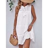 Women's White Dress Casual Dress Tank Dress Mini Dress Lace up Eyelet Date Vacation Streetwear Basic Stand Collar Sleeveless White Color Lightinthebox