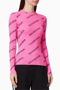 Allover Logo Crewneck Sweater in Technical Ribbed Knit