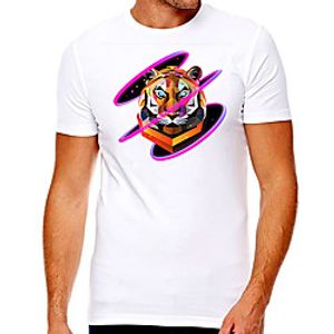 Men's Unisex Tee T shirt Hot Stamping Graphic Prints Tiger Plus Size Print Short Sleeve Casual Tops Cotton Basic Designer Big and Tall White miniinthebox