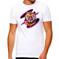 Men's Unisex Tee T shirt Hot Stamping Graphic Prints Tiger Plus Size Print Short Sleeve Casual Tops Cotton Basic Designer Big and Tall White miniinthebox - thumbnail