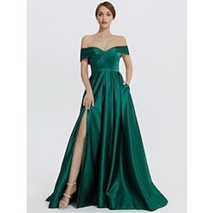 A-Line Evening Gown Elegant Dress Formal Prom Floor Length Sleeveless Sweetheart Satin with Slit 2023 Lightinthebox