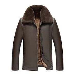 Men's Winter Jacket Faux Leather Jacket Sherpa Outdoor Daily Wear Warm Zipper Pocket Fall Winter Plain Fashion Streetwear Lapel Regular Faux Fur Black Brown Jacket Lightinthebox