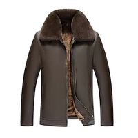 Men's Winter Jacket Faux Leather Jacket Sherpa Outdoor Daily Wear Warm Zipper Pocket Fall Winter Plain Fashion Streetwear Lapel Regular Faux Fur Black Brown Jacket Lightinthebox - thumbnail