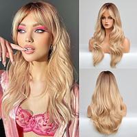 Brown Light Brown Wine Red Black Blonde Long Wigs for Women Long Curly Wavy Wig with Bangs Synthetic Natural Wig for Women Natural Hair Heat Resistant Cosplay Hair Wigs Lightinthebox