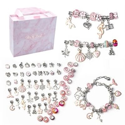 DIY Gift Box Pink Blue Set Charm Bracelet Childrens Christmas Presents Making Kit Beaded Silver Plated Snake Chain Gift for Girls and Children Lightinthebox DIY Gift Box Pink Blue Set Charm Bracelet Childrens Christmas Presents Making Kit Beaded Silver Plated Snake Chain Gift for Girls and Children Lightinthebox