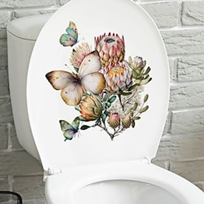 Butterfly Flowers Toilet Decal, Decorative Stickers for Bathroom Toilet Water Closet, Household DIY Decal, Removable Bathroom Wall Stickers miniinthebox