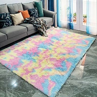 Long Hair Tie Dyed Gradient Carpet Plush Bedside Bedroom Blanket European Style Home Living Room Floor Mat miniinthebox