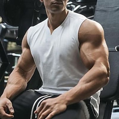 Men's GYM Tank Running Tank Workout Tank Men Tops V Neck Sleeveless Sports  Outdoor Vacation Going out Casual Daily Quick dry Moisture Wicking Breathable Soft Plain Black White Activewear Fashion Lightinthebox