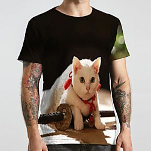 Men's Unisex Tee T shirt 3D Print Cat Graphic Prints Animal Plus Size Print Short Sleeve Casual Tops Fashion Designer Big and Tall Black Lightinthebox