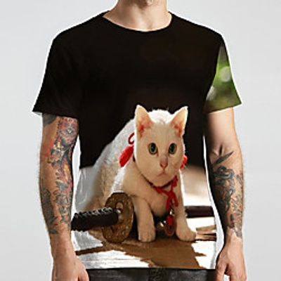 Men's Unisex Tee T shirt 3D Print Cat Graphic Prints Animal Plus Size Print Short Sleeve Casual Tops Fashion Designer Big and Tall Black Lightinthebox