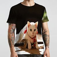 Men's Unisex Tee T shirt 3D Print Cat Graphic Prints Animal Plus Size Print Short Sleeve Casual Tops Fashion Designer Big and Tall Black Lightinthebox - thumbnail