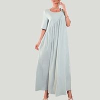 Women's A Line Dress Maxi long Dress Light gray Half Sleeve Pure Color Ruched Spring Summer Crew Neck Casual Mature 2022 S M L XL XXL Lightinthebox - thumbnail