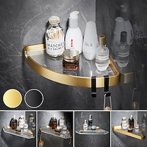 Bathroom Shelf Space Aluminum Acrylic Brushed Black and Golden Wall Mount Triangle Shower Corner Storage Rack Bath Accessories Single Layer miniinthebox