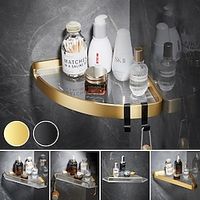 Bathroom Shelf Space Aluminum Acrylic Brushed Black and Golden Wall Mount Triangle Shower Corner Storage Rack Bath Accessories Single Layer miniinthebox - thumbnail