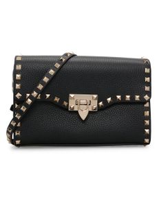 Small Rockstud Grainy Crossbody Bag - Black