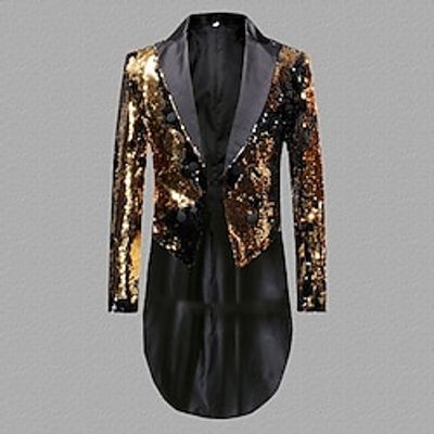Men's Party Casual Sequin Blazer Jacket Long Tailored Fit Patchwork Double Breasted Six-buttons Black Gold Red Blue 2023 Lightinthebox