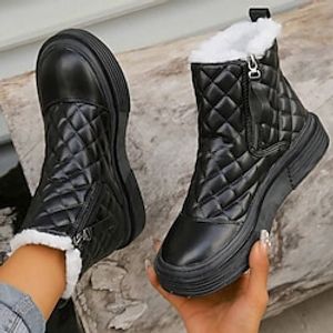 Women's Boots Snow Boots Plus Size Winter Boots Outdoor Daily Fleece Lined Knee High Boots Bowknot Pom-pom Flat Heel Round Toe Plush Casual Minimalism PU Zipper Black Lightinthebox