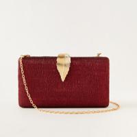 Sasha Shimmer Textured Clutch with Leaf Accent and Chain Strap