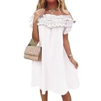 Women's A Line Dress Knee Length Dress White Short Sleeve Solid Color Ruched Spring Summer Off Shoulder Elegant Modern 2022 S M L XL XXL 3XL Lightinthebox - thumbnail