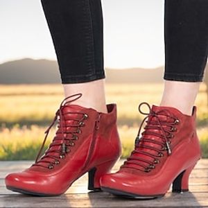 Women's Boots Brogue Plus Size Comfort Shoes Party Outdoor Work Booties Ankle Boots Kitten Heel Vintage Fashion Elegant PU Lace-up Solid Color Black Red Brown Lightinthebox