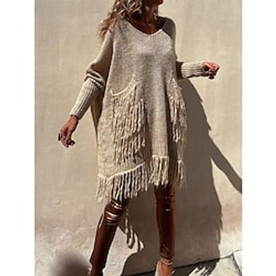 Women's Pullover Sweater Jumper Crew Neck Ribbed Knit Polyester Pocket Tassel Knitted Fall Winter Long Outdoor Daily Going out Fashion Streetwear Casual Long Sleeve Solid Color Camel Green Grey S / M miniinthebox Women's Pullover Sweater Jumper Crew Neck Ribbed Knit Polyester Pocket Tassel Knitted Fall Winter Long Outdoor Daily Going out Fashion Streetwear Casual Long Sleeve Solid Color Camel Green Grey S / M miniinthebox