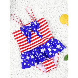 Gute Girls American Flag Stars Stripes Printing Bowknot One-piece Bathing Suit
