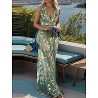 Women's Prom Dress Party Dress Green Dress Long Dress Maxi Dress Gold Green Sleeveless Geometric Sparkle Fall Winter Autumn V Neck Fashion Evening Party Vacation 2023 S M L XL Lightinthebox - thumbnail