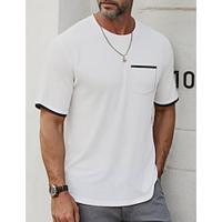 Men's Waffle Knit Tee Tee Top Solid Color Crew Neck Outdoor Casual Short Sleeve Button Clothing Apparel Fashion Designer Comfortable Lightinthebox