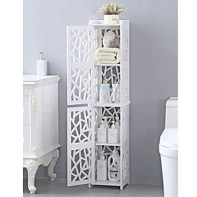 PVC Furniture Bathroom Shelf Geometric Pattern Layered Structure Up and Down Double Doors 2828120cm Lightinthebox