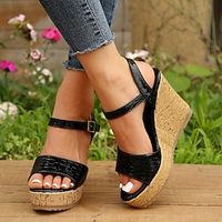 Women's Sandals Wedge Sandals Ankle Strap Sandals Daily Summer Platform Wedge Heel Vintage Casual Minimalism Faux Leather Solid Color Black Yellow Burgundy Lightinthebox