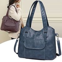 Women's Shoulder Bag PU Leather Daily Zipper Large Capacity Anti-Dust Multi Carry Solid Color Black Red Blue Lightinthebox