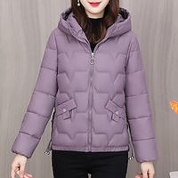 Women's Winter Coat Quilted Coat Cropped Parka Zip up Hooded Coat Thermal Warm Windproof Heated Jacket Fall Lightweight Outerwear with Pocket Outerwear Long Sleeve Black Red Purple Lightinthebox - thumbnail