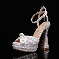 Women's Wedding Shoes Pumps Dress Shoes White Shoes Wedding Party Wedding Sandals Bridal Shoes Bridesmaid Shoes Summer Imitation Pearl Platform Peep Toe Elegant Classic Minimalism PU Buckle Ankle miniinthebox - thumbnail