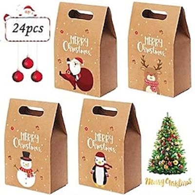24pcs Gift Bags Set for Christmas, Christmas Advent Calendar Gift Bags, 24 Day Countdown Calendar Hanging Bags, 2023 Christmas Kraft Paper DIY Bag Lightinthebox