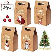 24pcs Gift Bags Set for Christmas, Christmas Advent Calendar Gift Bags, 24 Day Countdown Calendar Hanging Bags, 2023 Christmas Kraft Paper DIY Bag Lightinthebox - thumbnail