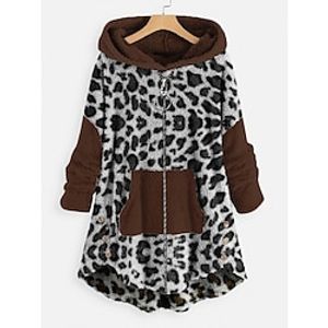 Women's Zip Hoodie Sweatshirt Fleece Jacket Fleece Teddy Fuzzy Zip Up Front Pocket Print Pink Brown Leopard Loose Fit Casual Sports Hoodie Long Sleeve Top Micro-elastic Fall  Winter Lightinthebox