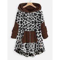 Women's Zip Hoodie Sweatshirt Fleece Jacket Fleece Teddy Fuzzy Zip Up Front Pocket Print Pink Brown Leopard Loose Fit Casual Sports Hoodie Long Sleeve Top Micro-elastic Fall  Winter Lightinthebox - thumbnail