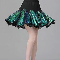 Latin Dance Ballroom Dance Skirts Pure Color Ruffle Splicing Women's Performance Training High Polyester Lightinthebox