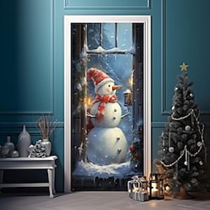 Christmas Snowman Door Covers Door Tapestry Door Curtain Decoration Xmas Backdrop Door Banner for Front Door Christmas Holiday Party Decor Supplies miniinthebox